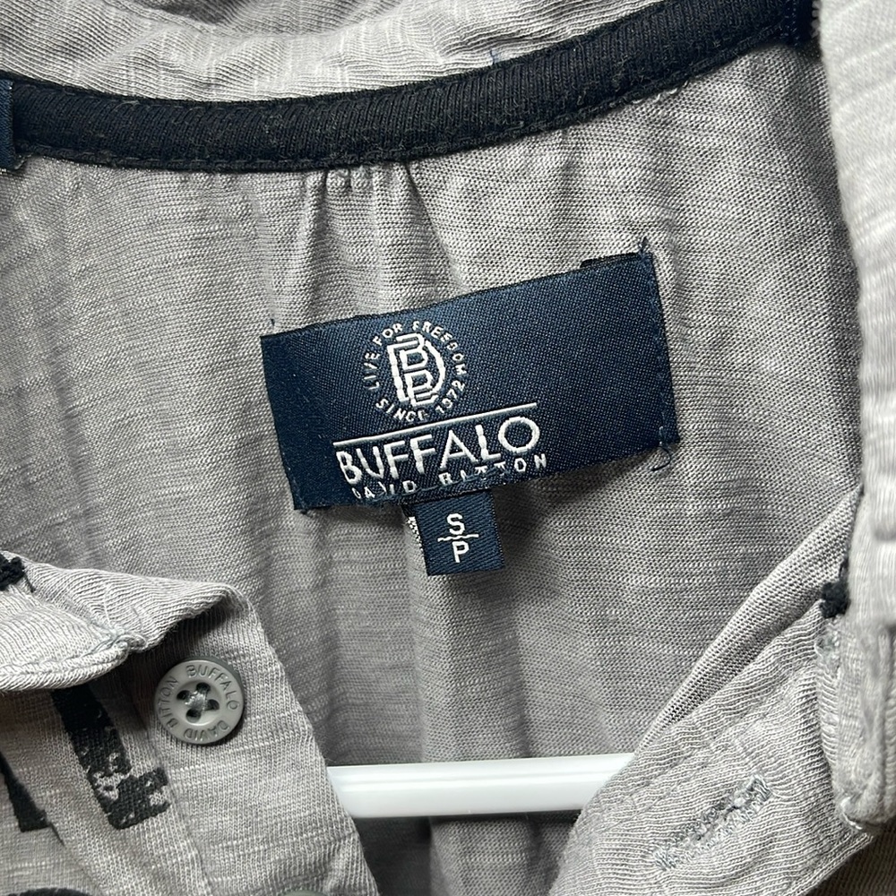 Grey men’s Buffalo David Bitton collard shirt.